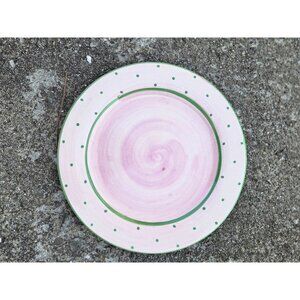 Suzanne Katkhuda Mad Hatter Pink & Green Polka Dot 10 3/4" Dinner Plate READ